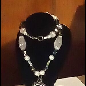 Elegant Silver and White Necklace Set